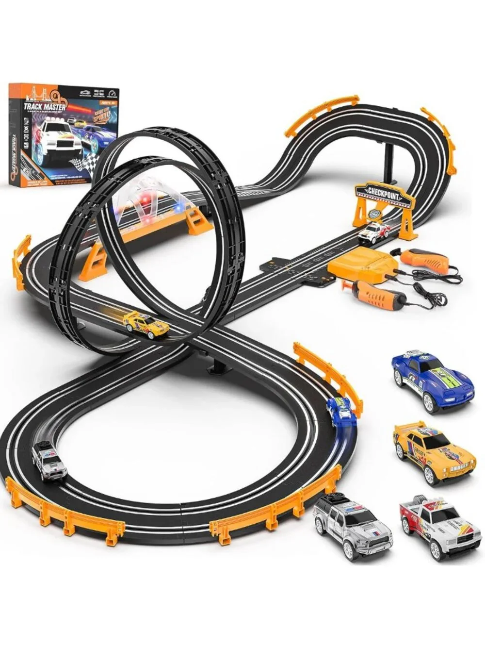 Exciting Slot Car Race Track Set with 4 Cars, Overpass & Dual Racing Game